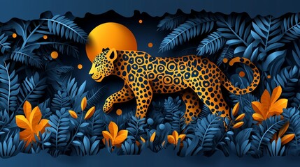 Jaguar Walking Through Lush Tropical Landscape