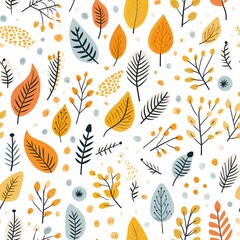 Colorful leaves and berries create a lively pattern.