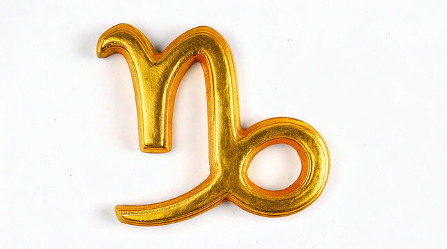 Golden horoscope sign capricorn isolated on white background studio shot