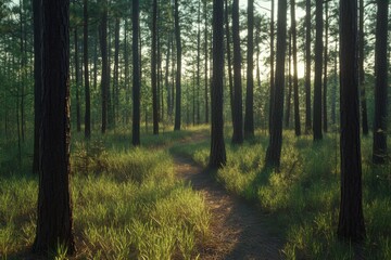 morning in the forest through tree vase