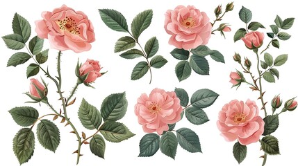 Delicate Pink Roses Watercolor Illustration