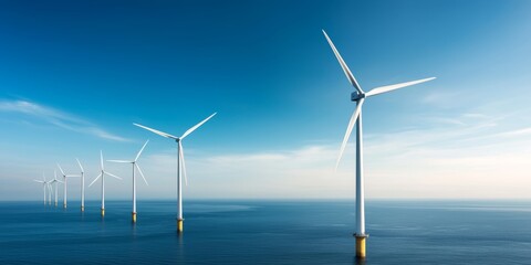 Coastal Landscape with Wind Turbines in Open Water