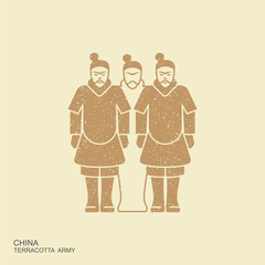 Terracotta army flat vector icon. Vector Illustration in retro style