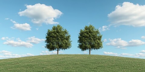 Fototapeta premium Wind Turbines on Grassy Hill Under Clear Blue Sky