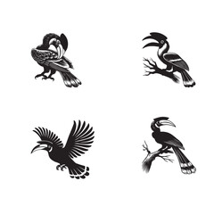 Obraz premium Collection of Great hornbill silhouettes design - Great hornbill Vector illustration