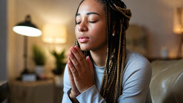 Young Black woman in prayer, filled with faith and hope