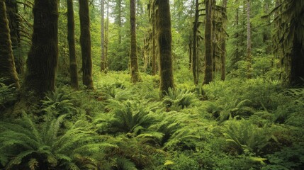 Obraz premium Gigantic club mosses and towering ferns dominating the landscape of a primeval forest.