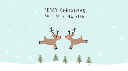 Fototapeta premium Christmas cards : a snow-covered village, Christmas Eve night, Santa Claus, reindeer and sledding, Christmas trees and snowmen