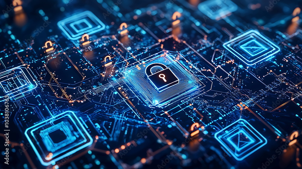 Aufkleber Exploring the future of digital security the role of glowing locks and network symbols in safeguarding information