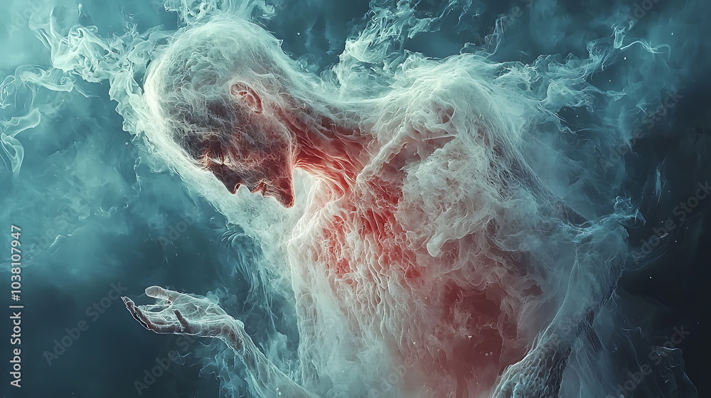 Aufkleber an ethereal figure emerges from the mist capturing the essence of transcendence and spirituality in 