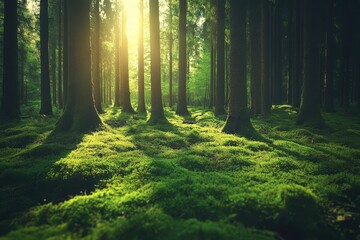 Obraz premium morning in the woods with sun rays