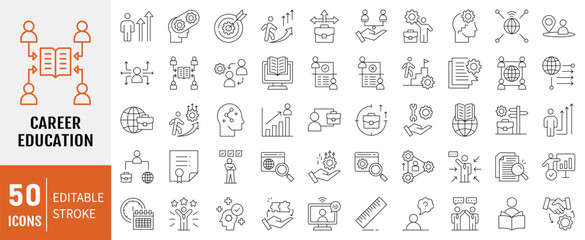 Career Education icon set. Containing skill development, vocational training, educational pathways, professional growth and guidance icon. Simple line vector.