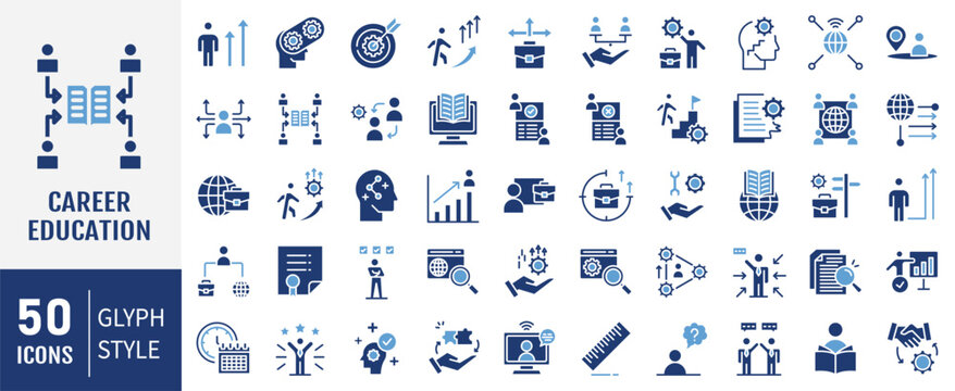 Career Education icon set. Containing skill development, vocational training, educational pathways, professional growth and guidance icon. Vector illustration