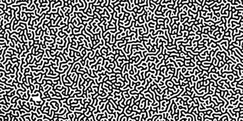 Turing reaction diffusion monochrome seamless pattern with chaotic motion .Linear design with biological shapes. Organic lines in memphis. abstract turing organic wallpaper background .	
