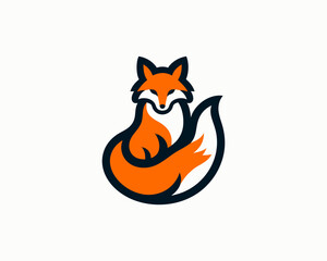 Colorful cartoon fox logo design vector illustration