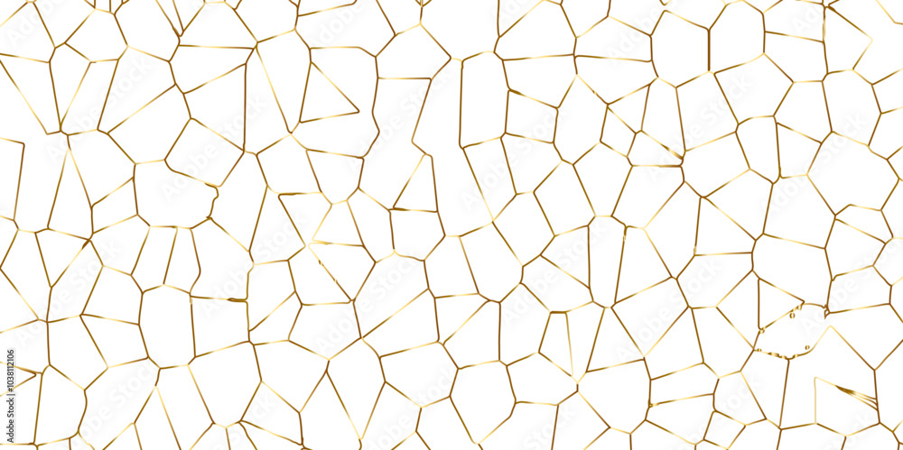 Poster golden gradient lines stroke abstract white crystalized broken glass background. voronoi diagram bac