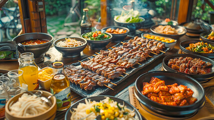 Fototapeta premium Korean barbecue feast celebrating the rich tapestry of flavors