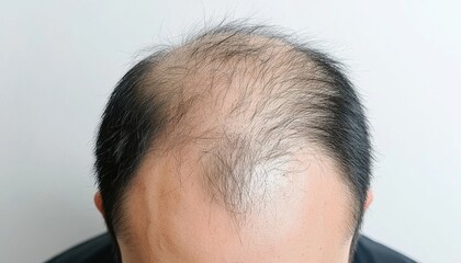 Obraz premium A close-up view of a man's scalp showing thinning hair and baldness.