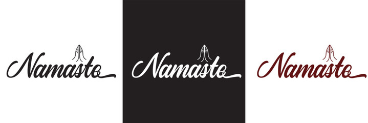 NAMASTE black vector brush calligraphy banner with swashes.  isolated on a white background. Vector illustration. EPS 10	
