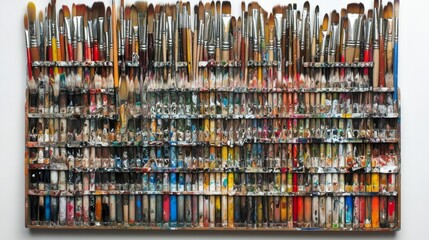 Colorful Paintbrushes in Wooden Holder for Artist s Supplies
