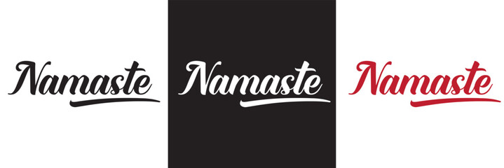 NAMASTE black vector brush calligraphy banner with swashes.  isolated on a white background. Vector illustration. EPS 10	
