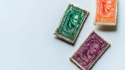 Vintage Postage Stamps Collection   Green  Purple  Orange   Closeup