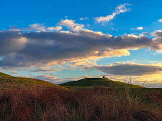 People who are relaxing in a public park with hills  in Auckland, New Zealand.