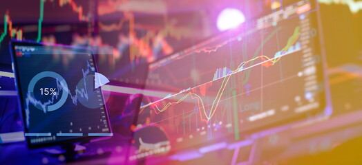 Technical analysis on the monitor of a computer. Fundamental and technical analysis concept.