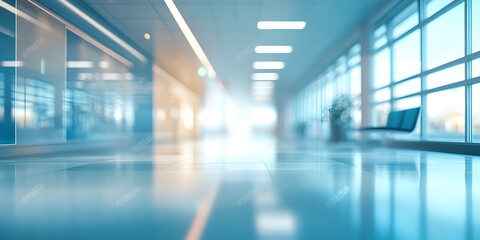 Modern Hospital Corridor with Blue Tones