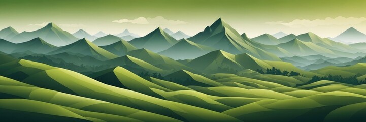 Abstract green illustration design with hills and mountains landscape background