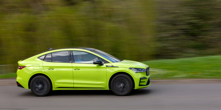 2024 green Skoda Enyaq VRS 4x4 electric  car