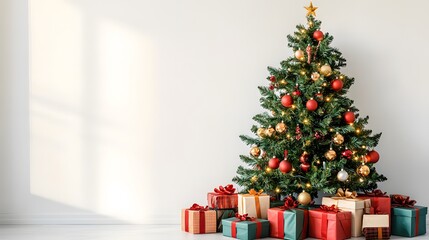 Decorated Christmas Tree with Presents Underneath