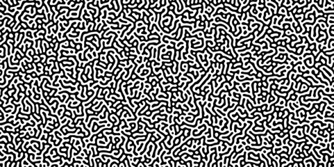 Turing reaction diffusion monochrome seamless pattern with chaotic motion .Linear design with biological shapes. Organic lines in memphis. abstract turing organic wallpaper background .	
