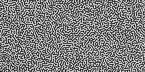 Turing reaction diffusion monochrome seamless pattern with chaotic motion .Linear design with biological shapes. Organic lines in memphis. abstract turing organic wallpaper background .	
