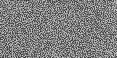 Turing reaction diffusion monochrome seamless pattern with chaotic motion .Linear design with biological shapes. Organic lines in memphis. abstract turing organic wallpaper background .	
