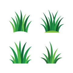 4 Set Of Green Grass Vector Illustration