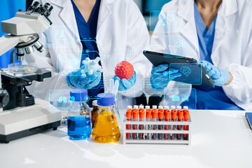 Fototapeta premium Medical technology, doctor use AI robots for diagnosis and increasing accuracy patient treatment in future. d