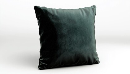 A plush, dark green cushion with a soft texture, suitable for home decor and comfort.