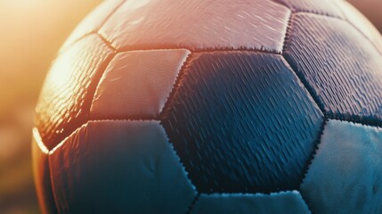 A soccer ball's textured surface, outdoor setting with soft afternoon light, Minimalist style