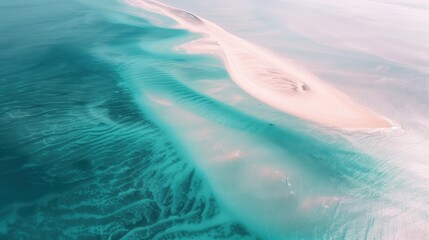 Fototapeta premium Sandy beach with azure water, white sand, dark blue sky, exoting vacation, soothing, relaxing. 