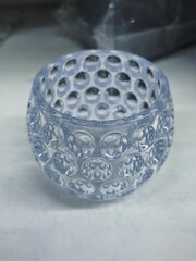 Transparent Glass Container with Circular Bubble Design Texture