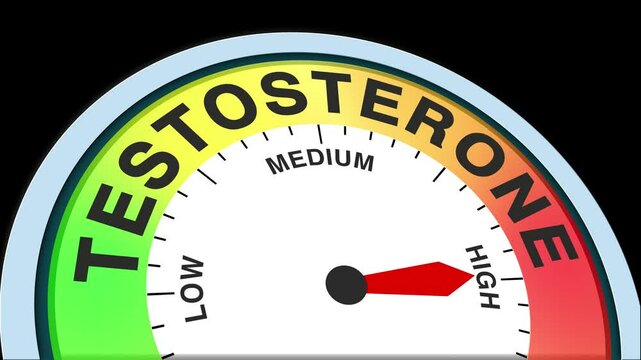 Testosterone Level Text or Word Low and Medium to High Meter Concept Animation on Black Background and Blue Screen