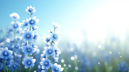 Blue flowers blooming in a sunny field, soft bokeh background.