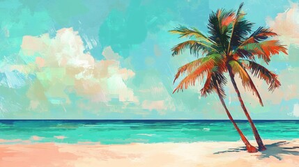 Vibrant Beach Scene with Turquoise Waters and Palm Trees