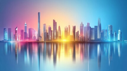 Fototapeta premium Vibrant City Skyline with Gradient Lighting Effects