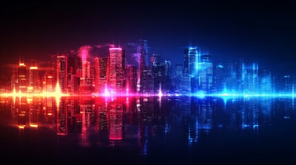 Fototapeta premium Vibrant City Skyline with Reflections on Water