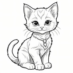 Cute Cartoon Kitten Coloring Book Page