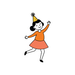 Vector Illustration of a Girl Dancing at a New Year’s Party on White Background | New Year Concept