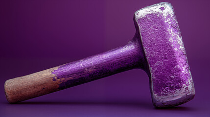 Purple sledgehammer on vibrant background, construction tool concept