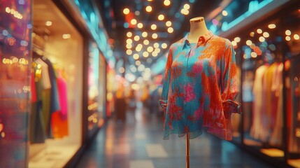 Colorful Blouse Display in Busy Shopping Mall